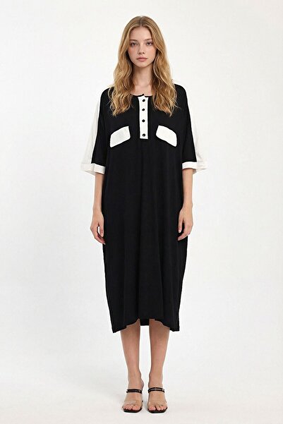 loia Γυναικείο μαύρο φόρεμα με στάμπα, μάξι μήκους, υφαντό από βισκόζη, κομψό...