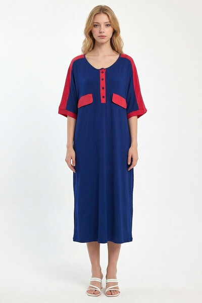 loia Γυναικείο φόρεμα με στάμπα σε μπλε ναυτικό χρώμα, μάξι μήκους, υφαντό απ...