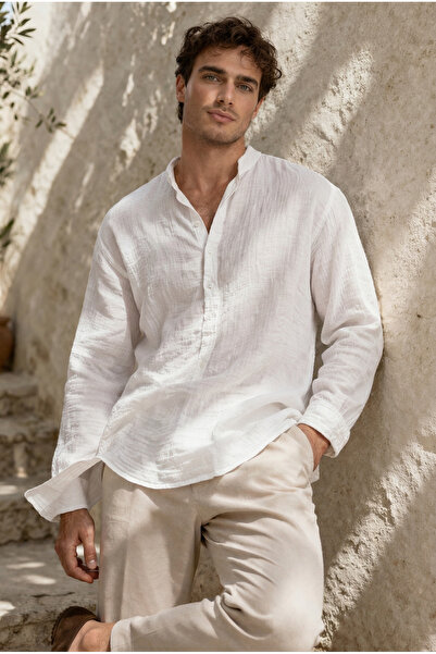 Valiberta قميص رجالي من الموسلين خفيف الوزن وقابل للتنفس بنصف فتحة رقبة كبيرة...