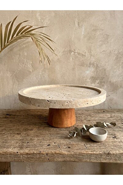 FARALYAHOME صينية رخام ترافرتين طبيعية من سونوملوك مع أرجل طبيعية 25×2 سم
