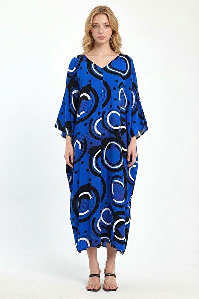 loia Γυναικείο φόρεμα με στάμπα Saks, μάξι μήκους, υφαντό από βισκόζη, κομψό ...