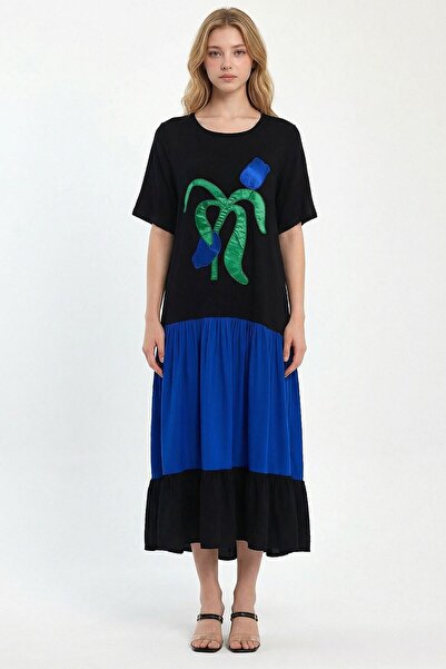 loia Γυναικείο φόρεμα με κέντημα Saks, μάξι μήκους, υφαντό από βισκόζη, κομψό...