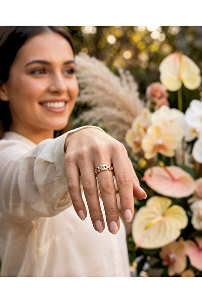 ZENA ACCESSORİES Chain Model Zircon Detailed Steel Ring