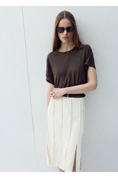 MANGO Woman Kısa kollu keten tişört