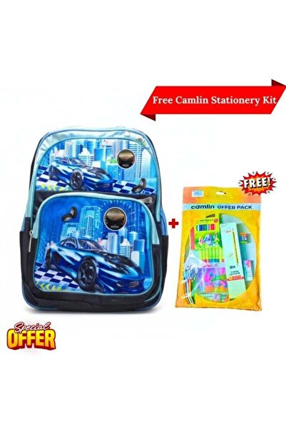 CELLO Blue Cartoon Car-Themed Backpack