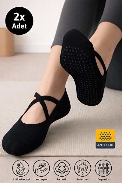 Dore Orijinal Kadın 2 Çift Premium Pamuklu Kaymaz Tabanlı Pilates Yoga Dans T...