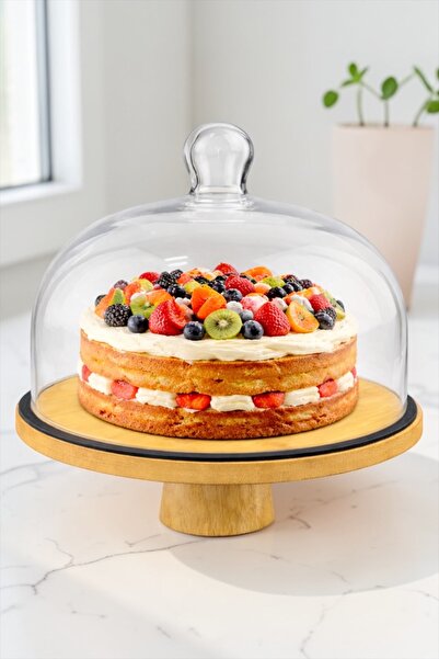 Bereketli Store Egehome Cam Kapaklı Ayaklı Bambu Sunumluk | 28 cm Dekoratif S...