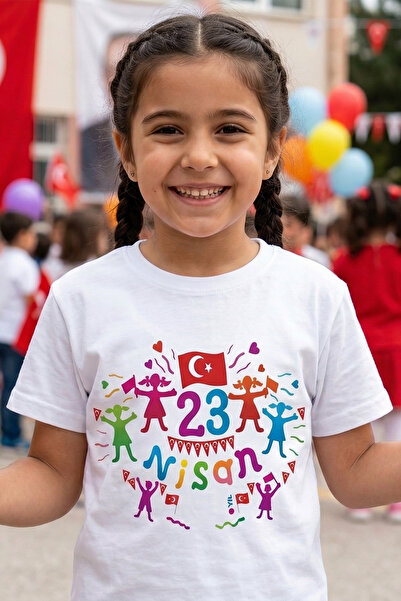 BB T SHIRTS 23 Απριλίου Προσαρμοσμένο ψηφιακό τυπωμένο πολύχρωμο παιδικό λευκ...