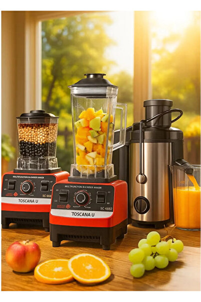 TOSCANA U طقم عصارة كهربائية سعة 600 مل وقوة 800 واط و خلاط متعدد الوظائف مع ...
