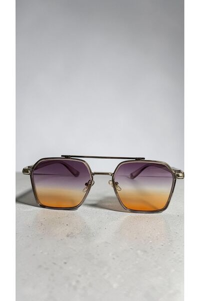 MİSE Altıgen çerçeve unisex gümüş renk güneş gözlüğü gri çerçeve renkli cam