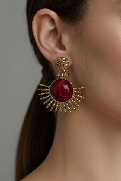 BHR AKSESUAR Gold Red Dangle Sun Earrings (4.5 cm)