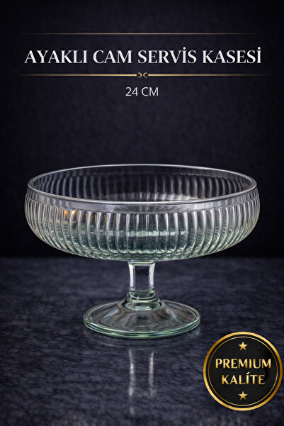 PAKETLENDİ El Yapımı Cam Ayaklı Linea Sunum Çanak 24x20 Cm ( Uzun )