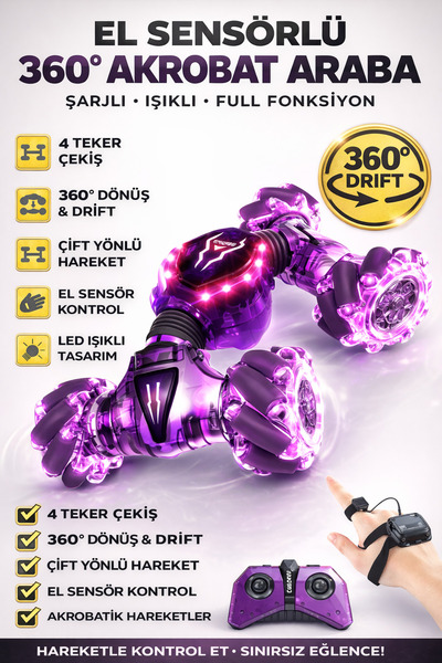 YILDIRIM OYUNCAK El Sensörlü Uzaktan Kumandalı RC Akrobat Araba | 360° Drift ...