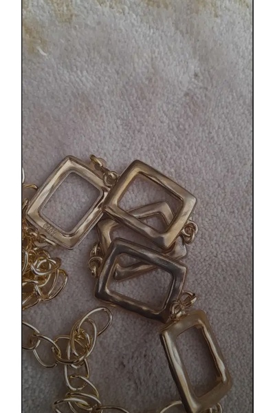 Genel Markalar Kare Detaylı Zincirli Gold Gömlek Ceket Elbise Pantolon Kemeri