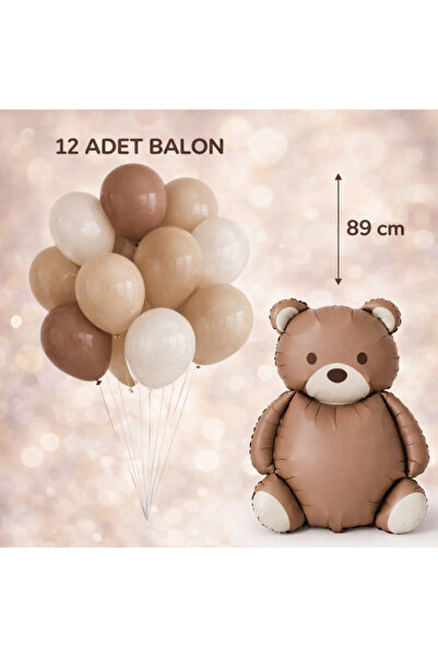 BALON DİYARI Kahverengi Ayı Folyo Balon 10’lu Kahverengi kum beji Balon Seti