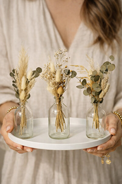 Mabeya باقة زهور في مزهرية زجاجية ثلاثية، ديكور منزلي بوهيمي، تقديم القهوة، (...