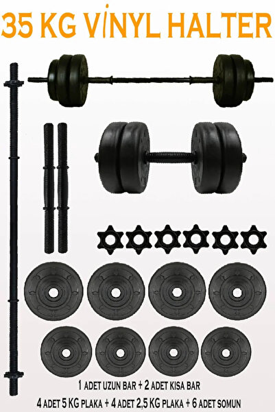Yekta Home 35 Kg Halter Seti Dambıl Seti Vinyl Kaplama Vidalı Bar