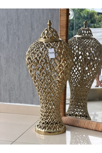 YASAR CONCEPT مزهرية أرضية معدنية من بافون بغطاء ذهبي