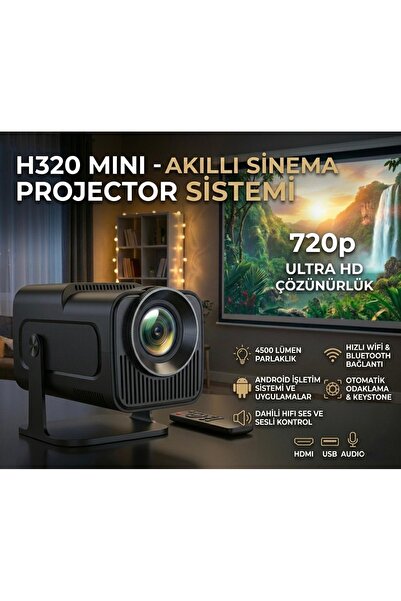 KAZEMTECH Hy320 Mini Taşınabilir Projeksiyon Cihazı Ultra Hd Android Sistemli...