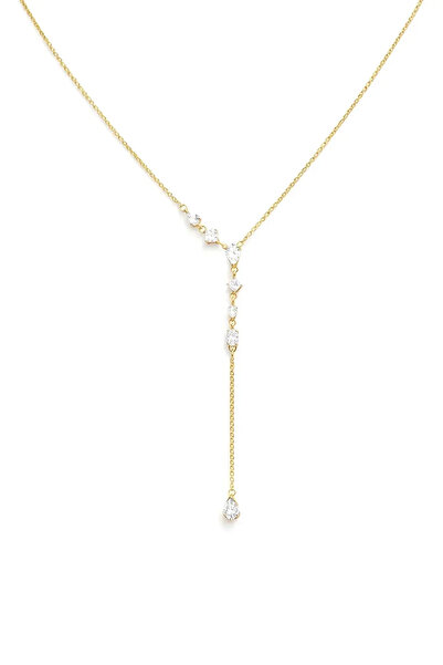 LEROSY CO. قلادة باجيت ودلمة زيركون المتدلية – ذهب من الفولاذ المقاوم للصدأ