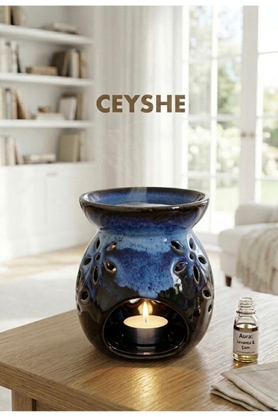 CeyShe Premium Seramik Lüks Mavi Siyah Buhurdanlık
