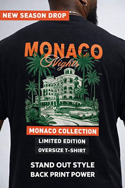 MARKATEM Men's Women's Oversize T-Shirt Monaco Nights Printed Back Pattern St...