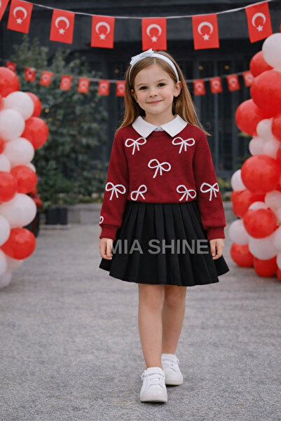 MİA SHİNE S Girls' 23 April Bow Detail 2 Piece Combination Set