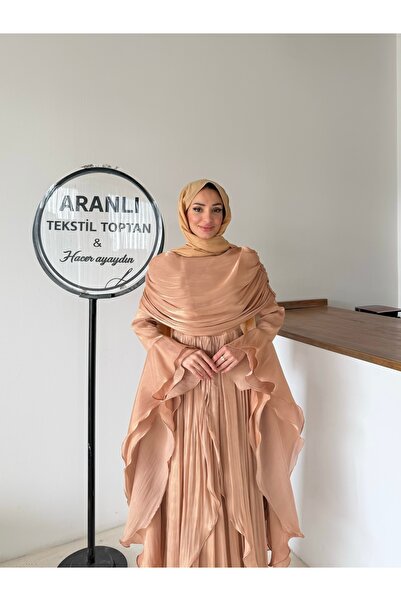 hacer ayaydın Drape Detailed Sleeves with Ruffles and Cape Hijab Evening Dres...