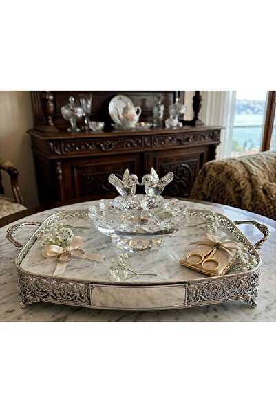 ÖZ KRİSTAL DESİGN Gümüş Yaldızlı Kristal Lokumluk ( 7 cm )