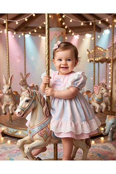 LisaLoom فستان للأطفال البنات باللون الوردي والأزرق مخطط تطريز مثقوب بتفاصيل ...