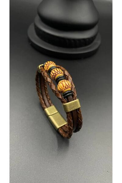 magıcgrange Men's Bracelet Genuine Leather Special Design Coffee Color Specia...