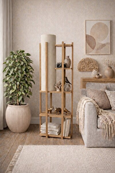 Turkish Home مصباح أرضي مودرن خشبي مع رفوف تخزين – 140 سم