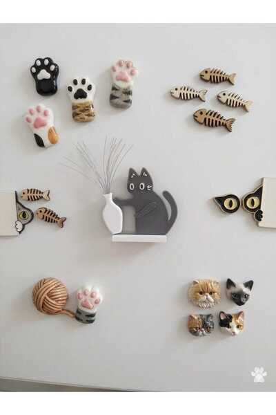 NADO DEKOR Vazo Deviren Kedi - Bıyık Toplama Dekoratif Aksesuar & Magnet