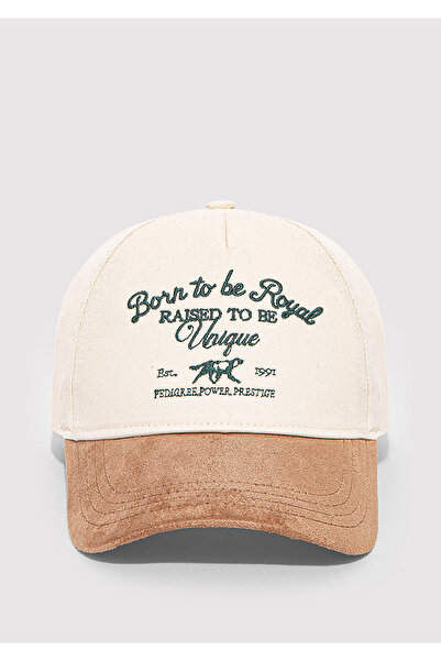 Mavi İşlemeli Bej Şapka 0912170-33267