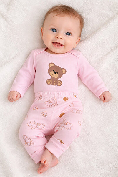 VERONA TARZ Kız Erkek Bebek Ayıcıklı 2li Takım 2 Parça Alt Üst Çıtçıtlı Body ...