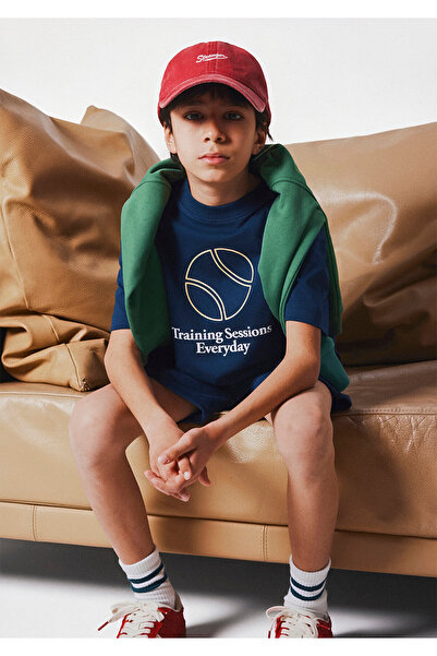 Mavi Baskılı Lacivert Tişört Oversize / Geniş Kesim 6610402-70491