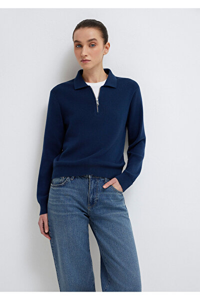 Mavi Marineblaues Strickpolo mit halbem Reißverschluss 1710842-70497