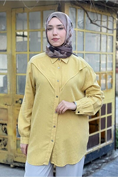 Moda Rosa 26Y6510 - SARI - TAŞLI TENCEL GÖMLEK