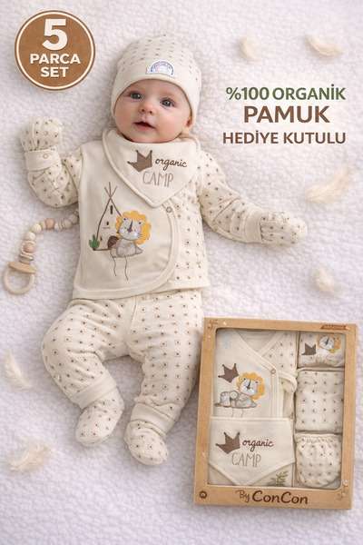 ConconBebe Hediye Kutulu Yenidoğan 5’li Organik Hastane Çıkış Seti %100 Pamuk...