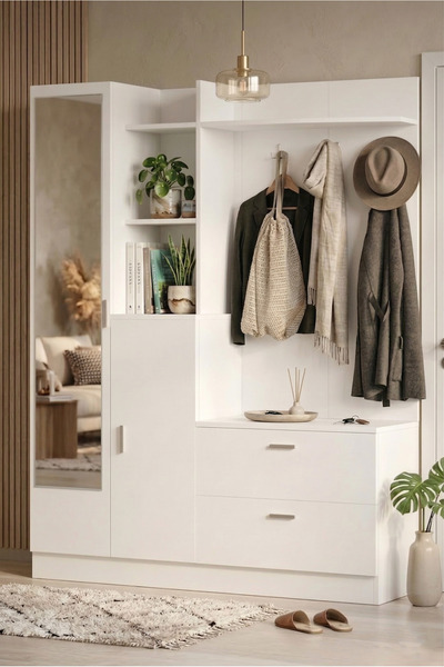 Yurudesign Wisdom Vestiyer Ayakkabılık Portmanto Aynalı Raf