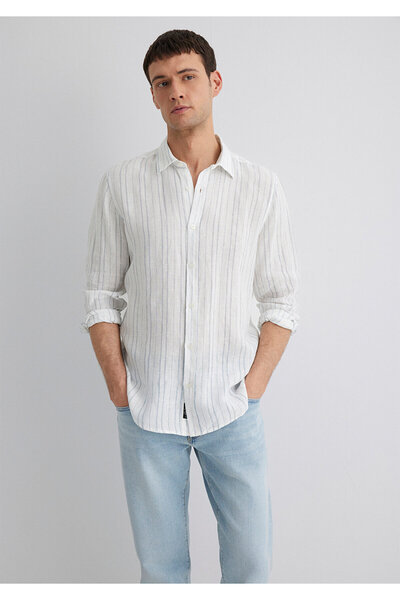 Mavi Linen Blend Striped Ecru Shirt Regular Fit / Regular Cut 0211525-89288
