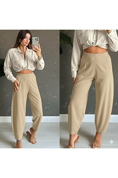 Kanonik Education Pantaloni creponați de damă cu talie înaltă