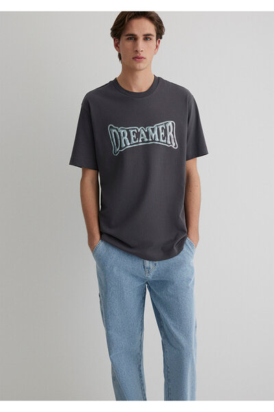 Mavi Dreamer bedrucktes anthrazitfarbenes T-Shirt mit lockerer Passform / loc...