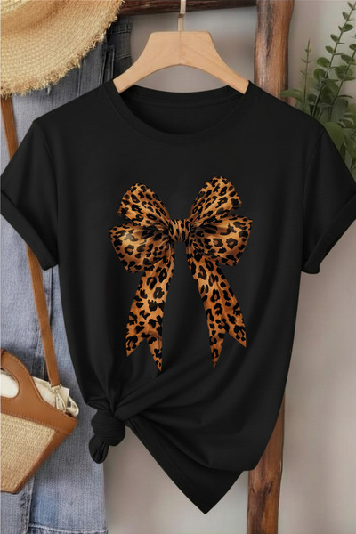 l'eivor Γυναικείο βαμβακερό μπλουζάκι με κορδέλα με στάμπα λεοπάρ