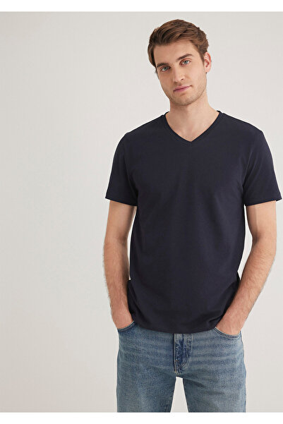 Mavi Stretch V Yaka Lacivert Basic Tişört Fitted / Vücuda Oturan Kesim 061748...