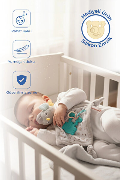 Babyjem 926 Birdy Diş Kaşıyıcılı + Silikon Emzik Hediyeli Uyku Arkadaşım Kahve
