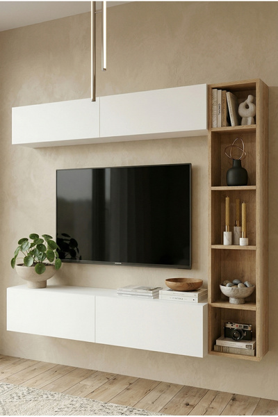 Robin Home Tara Tv Ünitesi Kitaplık Duvara Monte Sepet-Beyaz