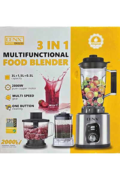 Generic خلاط طعام متعدد الوظائف DENX 3 في 1 بقوة 2000 واط وسعة 3 لتر، خلاط مت...