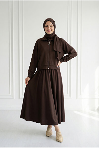 MİHRA STORE Σετ φούστας με λεπτομέρεια φερμουάρ. MF1888-AS092 Καφέ