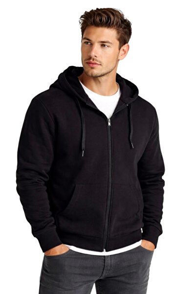 K&S Cardigan negru cu glugă cu fermoar